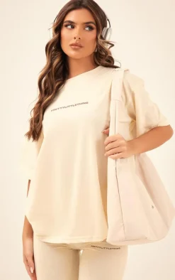 PRETTYLITTLETHING Beige Printed Oversized T-shirt