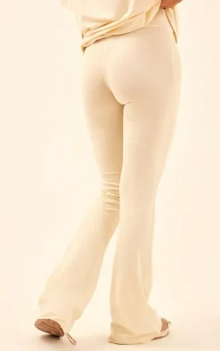 PRETTYLITTLETHING Beige Printed Flared Pants