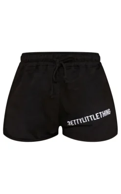 PRETTYLITTLETHING Black Branded High Waist Runner Shorts