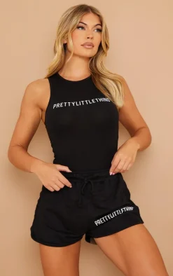 PRETTYLITTLETHING Black Branded Racer Bodysuit
