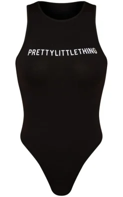 PRETTYLITTLETHING Black Branded Racer Bodysuit