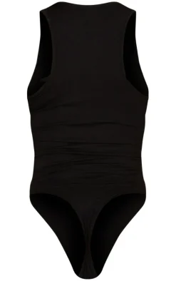 PRETTYLITTLETHING Black Branded Racer Bodysuit