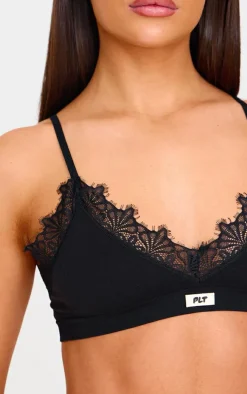 PRETTYLITTLETHING Black Badge Lace Trim Bra