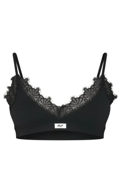PRETTYLITTLETHING Black Badge Lace Trim Bra