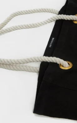 PRETTYLITTLETHING Black Cotton Beach Bag
