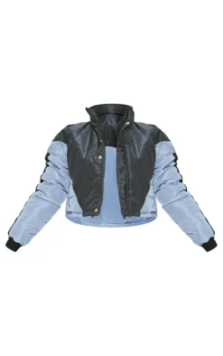 PRETTYLITTLETHING Black Chevron Cropped Puffer Coat