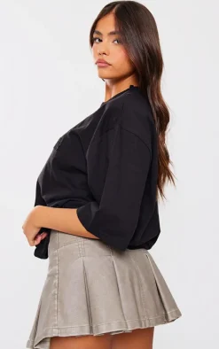 PRETTYLITTLETHING Black Embossed Oversized T Shirt