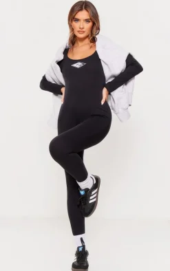 PRETTYLITTLETHING Black Embroidered Scoop Neck Jumpsuit