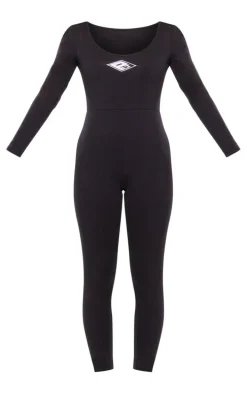 PRETTYLITTLETHING Black Embroidered Scoop Neck Jumpsuit