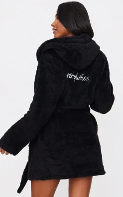 PRETTYLITTLETHING Black Fluffy Bath Robe