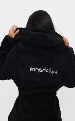 PRETTYLITTLETHING Black Fluffy Bath Robe