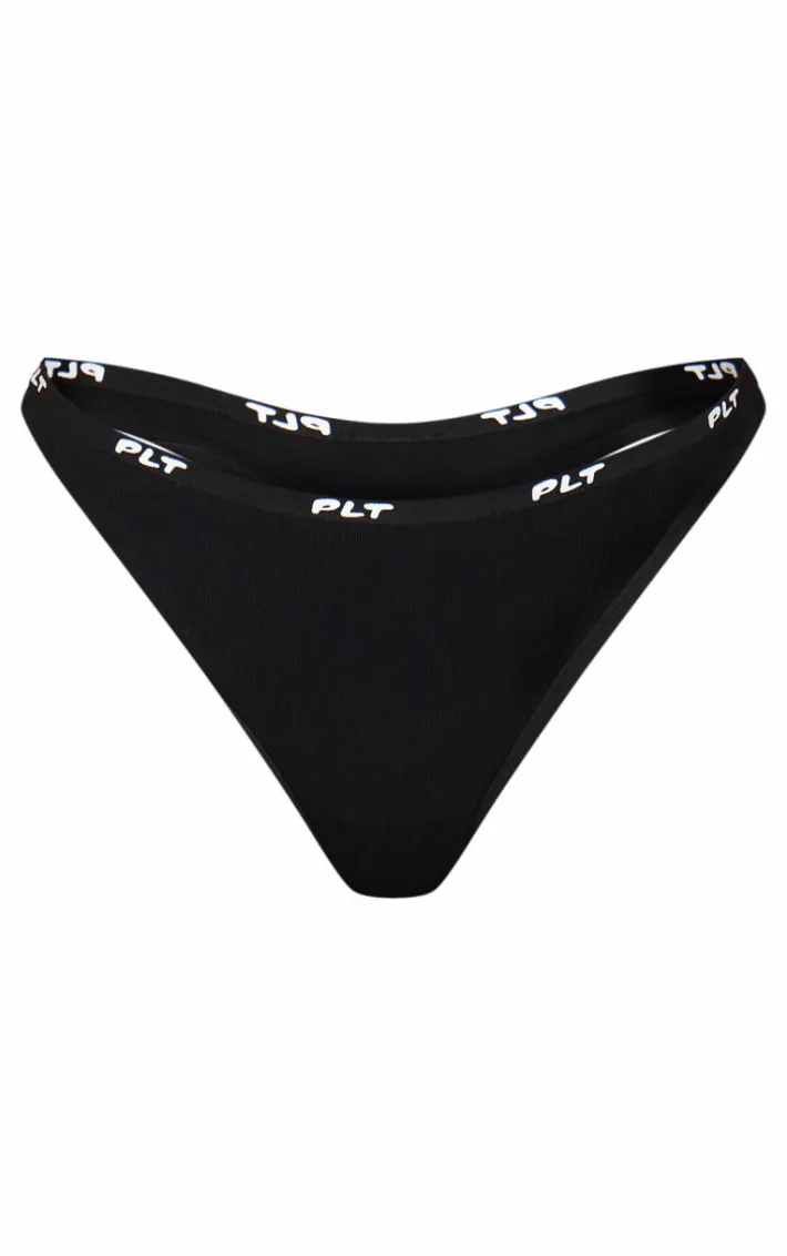 PRETTYLITTLETHING Black Jersey Thong