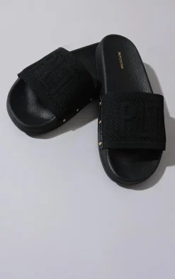 PRETTYLITTLETHING Black Knitted Slides