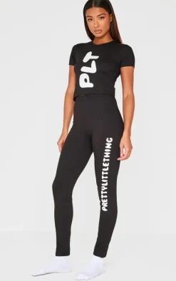 PRETTYLITTLETHING Black Legging Pajama Set
