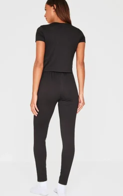 PRETTYLITTLETHING Black Legging Pajama Set