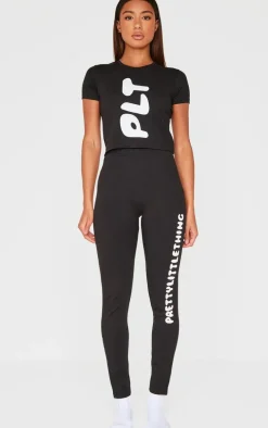 PRETTYLITTLETHING Black Legging Pajama Set