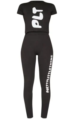 PRETTYLITTLETHING Black Legging Pajama Set