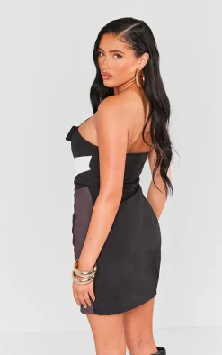 PRETTYLITTLETHING Black Motorcross Panelled Bandeau Bodycon Dress