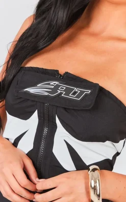 PRETTYLITTLETHING Black Motorcross Panelled Bandeau Bodycon Dress