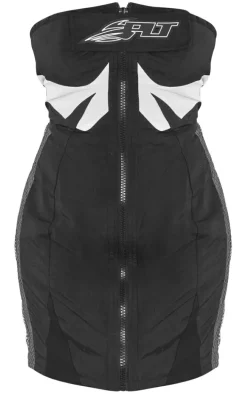 PRETTYLITTLETHING Black Motorcross Panelled Bandeau Bodycon Dress