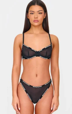PRETTYLITTLETHING Black Mesh Underwired Bra