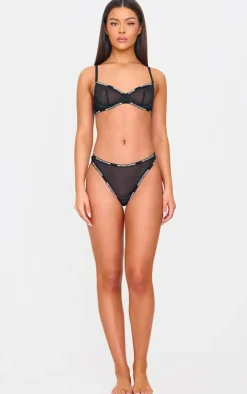 PRETTYLITTLETHING Black Mesh Underwired Bra