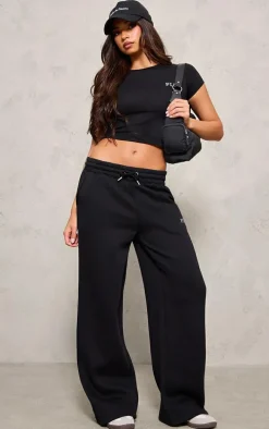 PRETTYLITTLETHING Black Oversized Low Rise Wide Leg Sweatpants