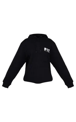 PRETTYLITTLETHING Black Printed Oversized Hoodie