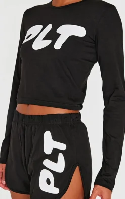 PRETTYLITTLETHING Black Runner Short Pj Set