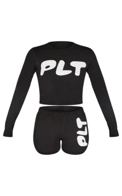 PRETTYLITTLETHING Black Runner Short Pj Set