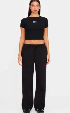 PRETTYLITTLETHING Black Ribbed Short Sleeve T Shirt