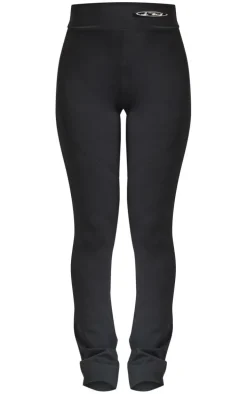 PRETTYLITTLETHING Black Sport Metal Badge Sculpt High Waist Flare Pants