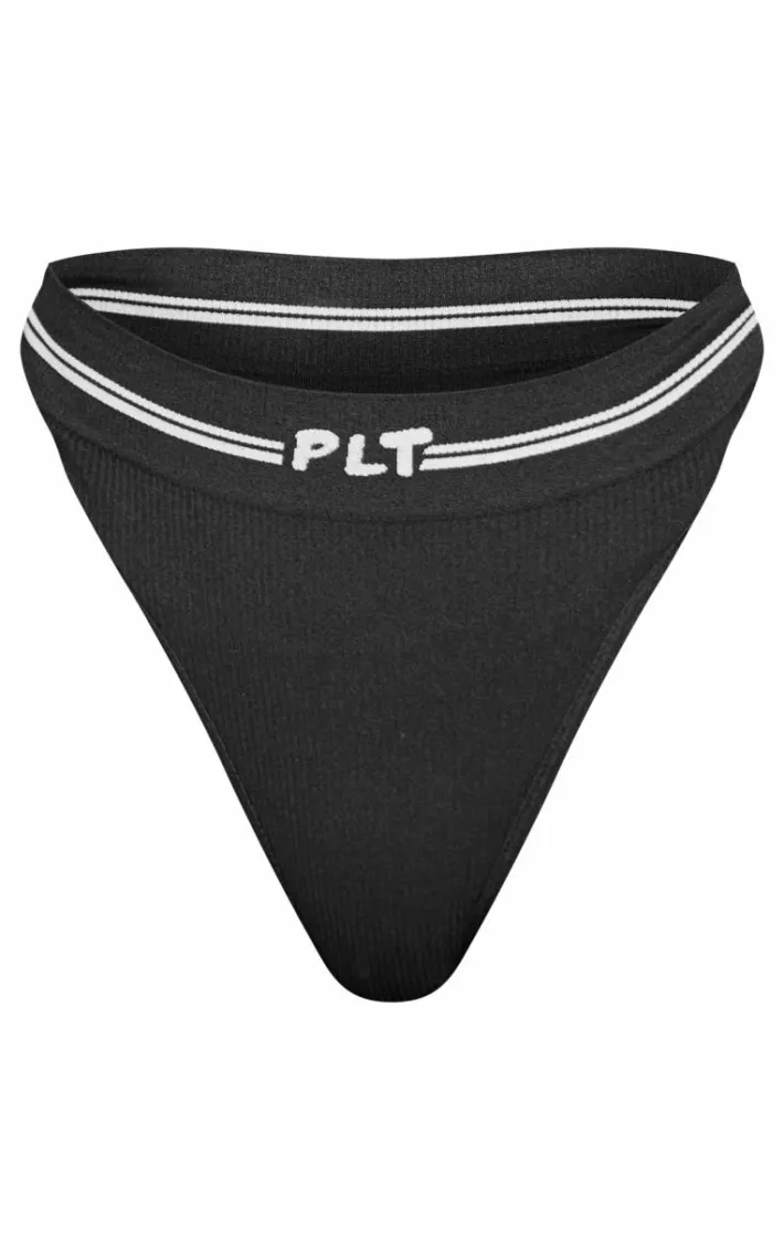 PRETTYLITTLETHING Black Seamless Ribbed Thong