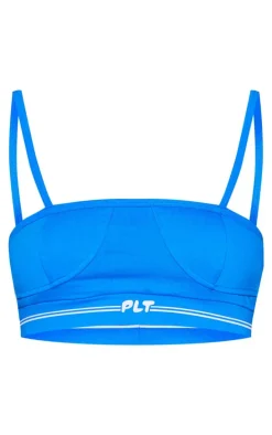 PRETTYLITTLETHING Blue Badge Cup Detail Jersey Bralette