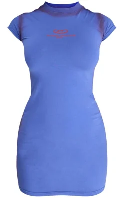 PRETTYLITTLETHING Blue Graphic Tie Dye Crew Neck Bodycon Dress