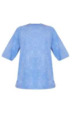 PRETTYLITTLETHING Blue Print Washed Oversized T-shirt