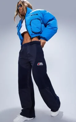 PRETTYLITTLETHING Blue Utility Pocket Detail Cropped Bomber