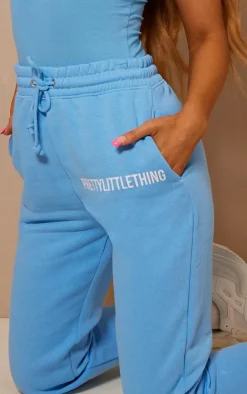 PRETTYLITTLETHING Bright Blue Logo High Waisted Cuffed Sweatpant