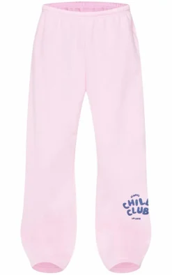 PRETTYLITTLETHING Bubblegum Pink Chill Club Print Thin Waistband Sweatpants