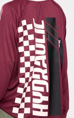 PRETTYLITTLETHING Burgundy Studio Mode Long Sleeve Football Shirt