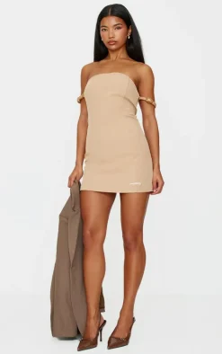 PRETTYLITTLETHING Camel Belt Strap Detail Bodycon Dress