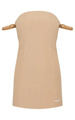 PRETTYLITTLETHING Camel Belt Strap Detail Bodycon Dress
