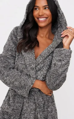 PRETTYLITTLETHING Charcoal Fluffy Bath Robe