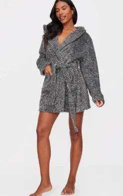 PRETTYLITTLETHING Charcoal Fluffy Bath Robe