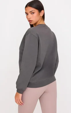 PRETTYLITTLETHING Charcoal Badge Detail Sport Sweatshirt