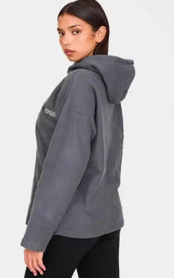 PRETTYLITTLETHING Charcoal Half Zip Hooded Fleece