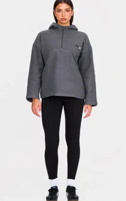 PRETTYLITTLETHING Charcoal Half Zip Hooded Fleece