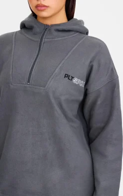 PRETTYLITTLETHING Charcoal Half Zip Hooded Fleece