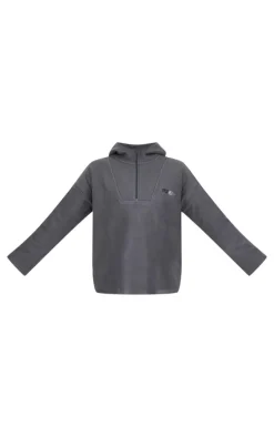 PRETTYLITTLETHING Charcoal Half Zip Hooded Fleece