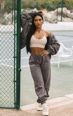 PRETTYLITTLETHING Charcoal Sport Rib Pocket Zip Through Jacket